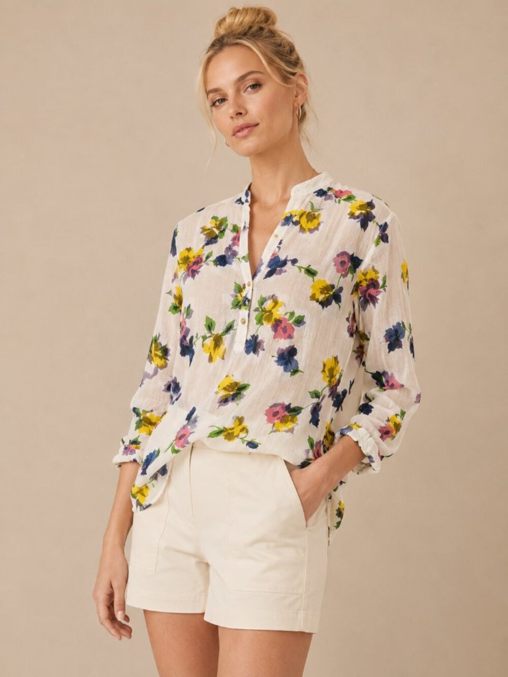 Magazine 100% Cotton Gauze Floral Blouse Semi Sheer Boho Top Size M